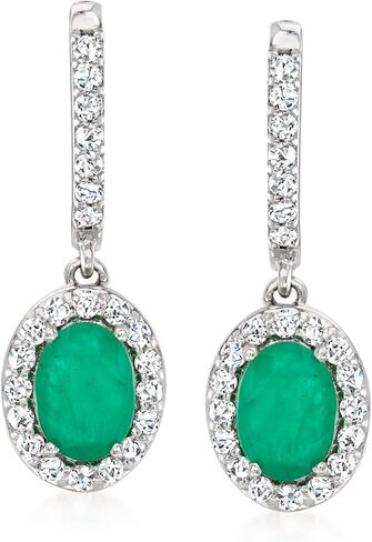 Ross-Simons 1.50 ct. t.w. Emerald and .50 ct. t.w. Diamond Hoop Drop Earrings in 14kt White Gold in Saudi Arabia