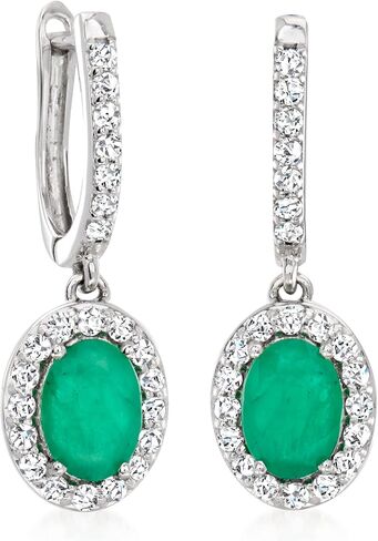 Ross-Simons 1.50 ct. t.w. Emerald and .50 ct. t.w. Diamond Hoop Drop Earrings in 14kt White Gold in Saudi Arabia