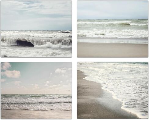 LISA RUSSO FINE ART - Muted Coastal Beach Wall Art Set of 4 SMALL 5x7" Prints - Not Framed - Shabby Chic Beach, Ocean, Sea Pictures in Neutral Blue, Grey, Brown for Bathroom, Bedroom, Office Decor in Saudi Arabia
