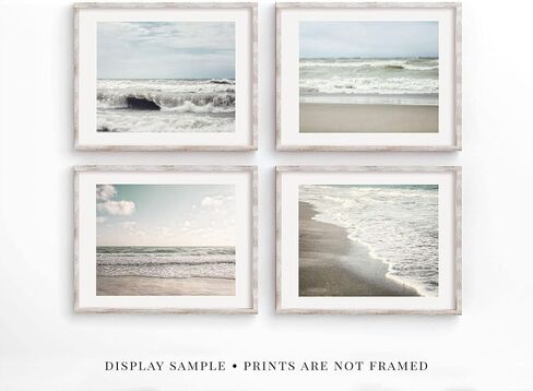 LISA RUSSO FINE ART - Muted Coastal Beach Wall Art Set of 4 SMALL 5x7" Prints - Not Framed - Shabby Chic Beach, Ocean, Sea Pictures in Neutral Blue, Grey, Brown for Bathroom, Bedroom, Office Decor in Saudi Arabia