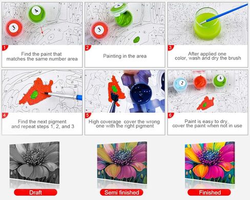 TUMOVO Paint by Numbers Flowers, Abstract Colored Petal Paint by Number for Adults, Easy Paint by Numbers Kits on Canvas Drawing Paintwork with Paintbrushes 16x20 inches (Frameless) in Saudi Arabia