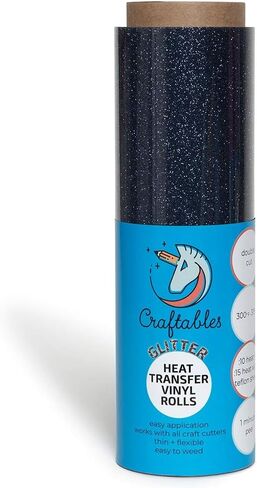 Navy Blue Glitter Heat Transfer Vinyl 6 ft. Roll HTV - Easy to Weed Tshirt Iron on Vinyl for Silhouette Cameo, Cricut, Heat Press, All Craft Cutters by Craftables in Saudi Arabia