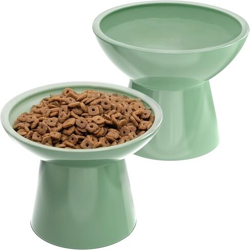 SUNQEBO Elevated Cat Bowls, Ceramic Raised Cat Bowl for Food and Water, Tilted Small Dogs and Puppy Bowl Backflow Prevention and Protect Pet's Spines, Artistic Unique Shape (2 Pack, White) in Saudi Arabia