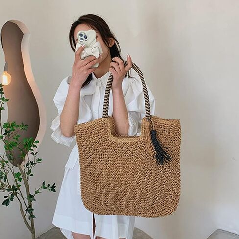 Hand Woven Straw Bag Summer Travel Straw Beach Bags for Women Square Top Handle Straw Handbag in Saudi Arabia