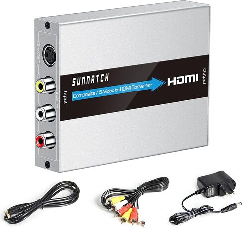 SUNNATCH RCA Svideo to HDMI Converter, RCA S-Video HDMI Adapter, Composite AV CVBS RCA to HDMI Converter, Composite or Svideo + R/L Audio in HDMI Out Converter for N64/ DVD/ PS2/ Xbox(Aluminum) in Kuwait