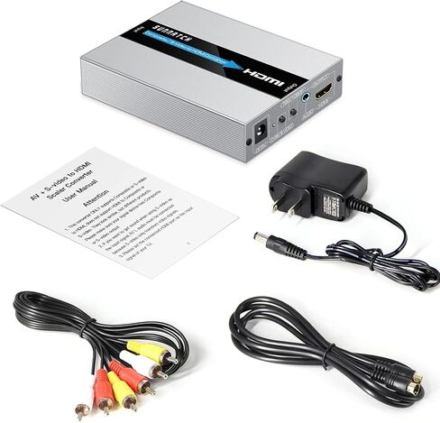 SUNNATCH RCA Svideo to HDMI Converter, RCA S-Video HDMI Adapter, Composite AV CVBS RCA to HDMI Converter, Composite or Svideo + R/L Audio in HDMI Out Converter for N64/ DVD/ PS2/ Xbox(Aluminum) in Kuwait