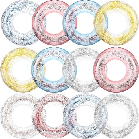 12 Pcs 7 Styles Inflatable Pool Floats Tube Transparent Swimming Ring 33.64 Inch with Colorful Glitters Pool Floats Kids Adults Inflatable Glitter Pool Ring for Pool Beach Summer Outdoor Party Supply in Saudi Arabia