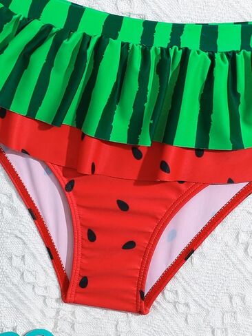 OYOANGLE Girls 2 Piece Bikini Set Watermelon Print Criss Cross Spaghetti Straps Ruffle Hem Cami Beachwear in Saudi Arabia