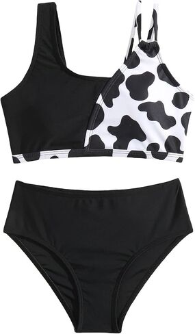 Milumia Girl's 2 Piece Cow Print Bikini Set Cut Out Asymmetrical Swimsuit Swimwear in Saudi Arabia