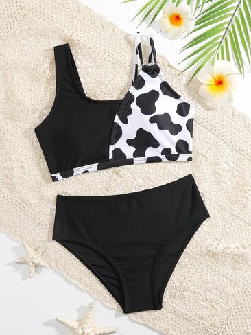 Milumia Girl's 2 Piece Cow Print Bikini Set Cut Out Asymmetrical Swimsuit Swimwear in Saudi Arabia