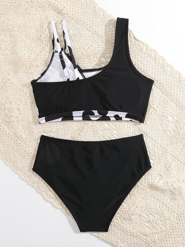 Milumia Girl's 2 Piece Cow Print Bikini Set Cut Out Asymmetrical Swimsuit Swimwear in Saudi Arabia