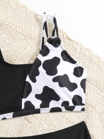 Milumia Girl's 2 Piece Cow Print Bikini Set Cut Out Asymmetrical Swimsuit Swimwear in Saudi Arabia