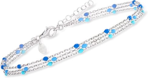 Ross-Simons Italian Tonal Blue Enamel Bead Station Anklet in Sterling Silver. 9 inches in Saudi Arabia