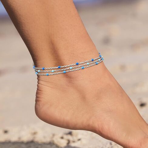 Ross-Simons Italian Tonal Blue Enamel Bead Station Anklet in Sterling Silver. 9 inches in Saudi Arabia