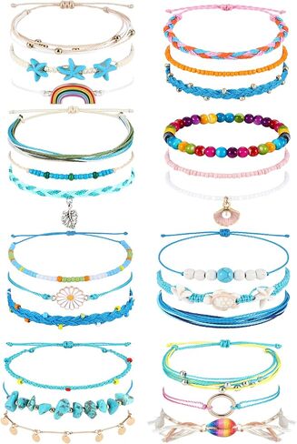 JOERICA 24 Pcs Waterproof String Bracelets for Women Handmade Friendship Bracelet Ocean Beach Boho Bracelets Anklets for Women Surfer Wave Boho Adjustable Bracelet Summer Jewelry in Saudi Arabia