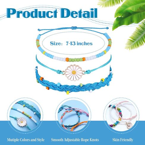 JOERICA 24 Pcs Waterproof String Bracelets for Women Handmade Friendship Bracelet Ocean Beach Boho Bracelets Anklets for Women Surfer Wave Boho Adjustable Bracelet Summer Jewelry in Saudi Arabia