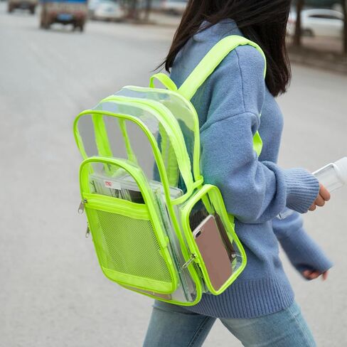 حقائب ظهر من MGgear بالجملة مكونة من 20 قطعة من مادة PVC الشفافة بخمسة ألوان متنوعة - أسود، برتقالي، أرجواني، أخضر، وأصفر، حقيبة ظهر شفافة مقاس 17 بوصة معتمدة من المدرسة، حقيبة نهارية، حقيبة استاد، حقيبة كتب in Kuwait