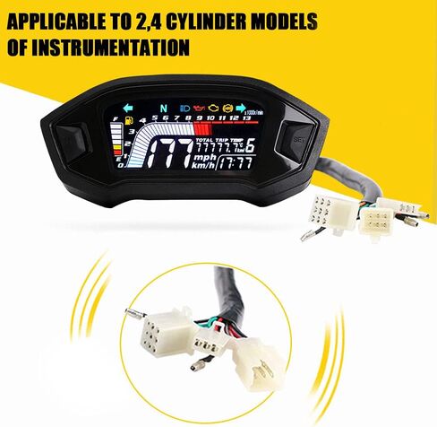 عداد سرعة رقمي للدراجات النارية من Sunydog، عداد سرعة الدوران العالمي LCD عداد المسافات الرقمي مقياس مستوى الوقود 14000 دورة في الدقيقة 199 كم/ساعة لـ 1,2,4 أسطوانات in Kuwait