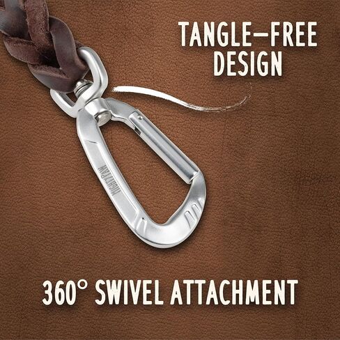 مقود جلدي مجدول للكلاب من مايتي باو - مقود أصلي عالي التحمل للحيوانات الأليفة - مقبض ناعم - مشبك دوار معدني قوي - مقود جلدي مضفر للكلاب الكبيرة - مقاود جلدية للكلاب - مقاس 6 بوصات قياسي/بني in Kuwait