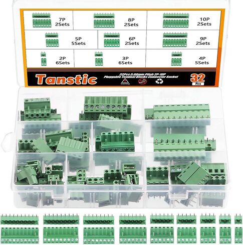 Tanstic 32Sets 5.08mm Pitch 2 3 4 5 6 7 8 9 10 Straight Pins PCB Mount Screw Terminal Block Male Female Pluggable Terminal Blocks Connector Socket Set in Saudi Arabia
