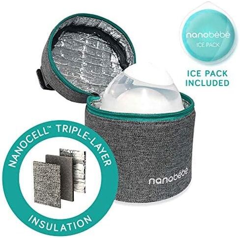 NANOBÉBÉ Breastmilk Baby Bottle Deluxe Cooler & Travel Bag with Ice Pack Included. Compact Triple Insulated, Easily attaches to Stroller or Diaper Bag- Grey in Kuwait