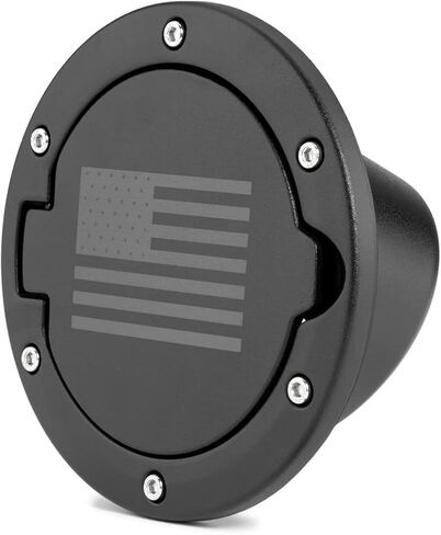 TACTIK Billet الألومنيوم العلم الأمريكي باب الوقود غير القابل للقفل - يناسب Jeep Wrangler JK & JKU 2007-2018 - الألومنيوم الخام الثقيل يضمن الاستخدام طويل الأمد - طلاء مسحوق أسود متين متين in Kuwait