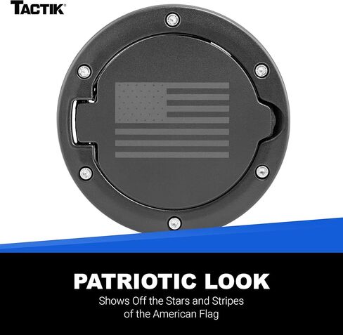 TACTIK Billet الألومنيوم العلم الأمريكي باب الوقود غير القابل للقفل - يناسب Jeep Wrangler JK & JKU 2007-2018 - الألومنيوم الخام الثقيل يضمن الاستخدام طويل الأمد - طلاء مسحوق أسود متين متين in Kuwait