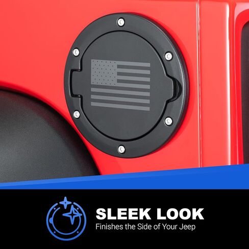 TACTIK Billet الألومنيوم العلم الأمريكي باب الوقود غير القابل للقفل - يناسب Jeep Wrangler JK & JKU 2007-2018 - الألومنيوم الخام الثقيل يضمن الاستخدام طويل الأمد - طلاء مسحوق أسود متين متين in Kuwait