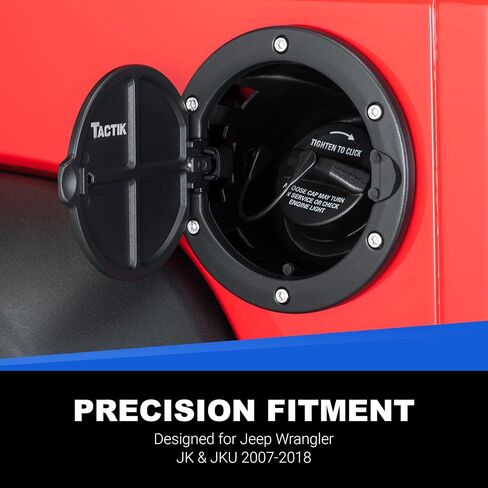 TACTIK Billet الألومنيوم العلم الأمريكي باب الوقود غير القابل للقفل - يناسب Jeep Wrangler JK & JKU 2007-2018 - الألومنيوم الخام الثقيل يضمن الاستخدام طويل الأمد - طلاء مسحوق أسود متين متين in Kuwait
