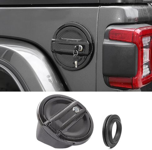 Jimen for 2018-2023 Jeep Wrangler JL JLU Locking Fuel Door Gas Tank Cap Cover, Carbon Fiber Texture in Saudi Arabia