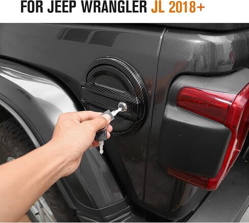 Jimen for 2018-2023 Jeep Wrangler JL JLU Locking Fuel Door Gas Tank Cap Cover, Carbon Fiber Texture in Saudi Arabia