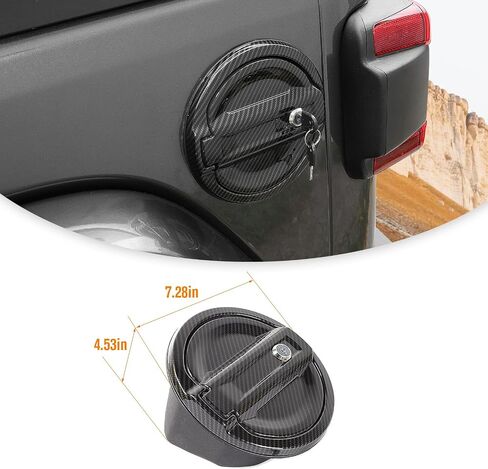 Jimen for 2018-2023 Jeep Wrangler JL JLU Locking Fuel Door Gas Tank Cap Cover, Carbon Fiber Texture in Saudi Arabia