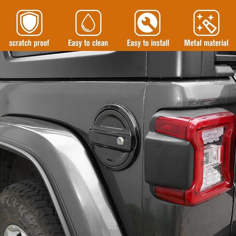 Jimen for 2018-2023 Jeep Wrangler JL JLU Locking Fuel Door Gas Tank Cap Cover, Carbon Fiber Texture in Saudi Arabia