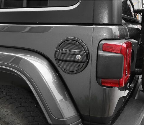 Jimen for 2018-2023 Jeep Wrangler JL JLU Locking Fuel Door Gas Tank Cap Cover, Carbon Fiber Texture in Saudi Arabia