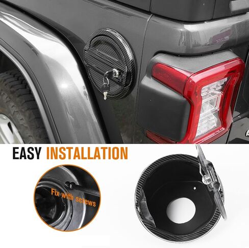 Jimen for 2018-2023 Jeep Wrangler JL JLU Locking Fuel Door Gas Tank Cap Cover, Carbon Fiber Texture in Saudi Arabia