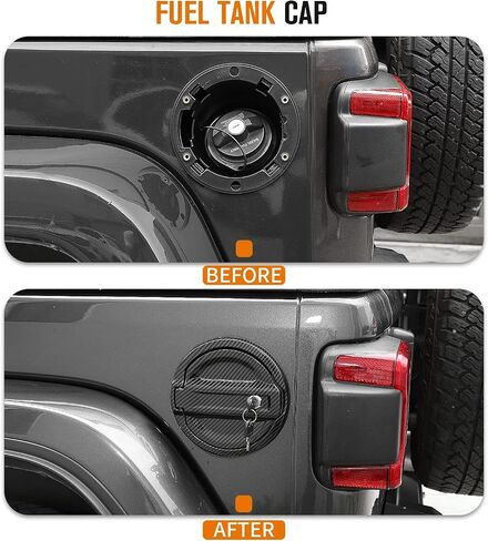 Jimen for 2018-2023 Jeep Wrangler JL JLU Locking Fuel Door Gas Tank Cap Cover, Carbon Fiber Texture in Saudi Arabia