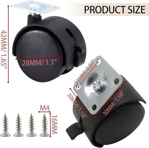 Zorfeter 1.5 Inch M8 Threaded Stem Casters Wheels, Black Nylon Furniture Casters Set of 4, Heavy Duty Replacement Swivel Casters Wheels for Furniture, Cart, Cabinet, Shelf in Saudi Arabia