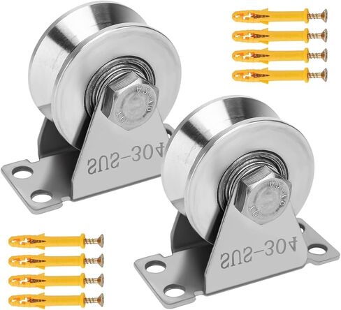 Stainless Steel Groove Wheel Pulley, Silent Single Pulley Block Wall-Mounted Lifting Pulley Block Heavy Duty Wheels Sliding Gate Rollers Pressure Bearing Pulley for Handling, Moving(2Pack V Type) in Saudi Arabia