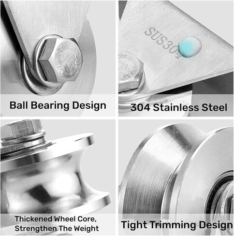 Stainless Steel Groove Wheel Pulley, Silent Single Pulley Block Wall-Mounted Lifting Pulley Block Heavy Duty Wheels Sliding Gate Rollers Pressure Bearing Pulley for Handling, Moving(2Pack V Type) in Saudi Arabia