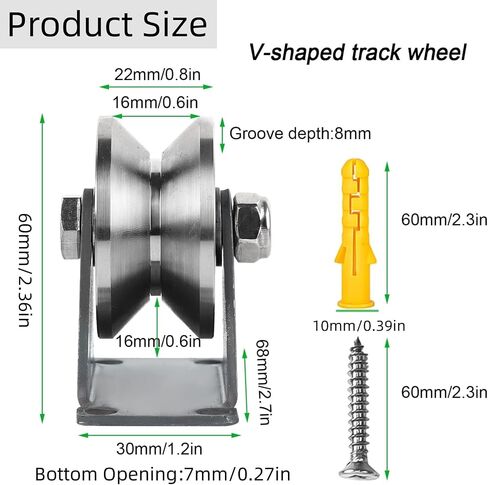Stainless Steel Groove Wheel Pulley, Silent Single Pulley Block Wall-Mounted Lifting Pulley Block Heavy Duty Wheels Sliding Gate Rollers Pressure Bearing Pulley for Handling, Moving(2Pack V Type) in Saudi Arabia