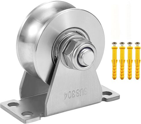 Stainless Steel Groove Wheel Pulley, Silent Single Pulley Block Wall-Mounted Lifting Pulley Block Heavy Duty Wheels Sliding Gate Rollers Pressure Bearing Pulley for Handling, Moving(2Pack V Type) in Saudi Arabia