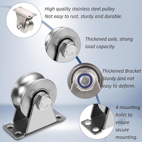 بكرة عجلة أخدود من الفولاذ المقاوم للصدأ، كتلة بكرة واحدة صامتة مثبتة على الحائط، كتلة بكرة رفع عالية التحمل، بكرات بوابة منزلقة، بكرة تحمل الضغط للتعامل مع الحركة (2 حزمة من النوع V) in Kuwait
