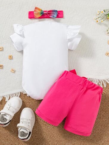 DANBAIEGG Baby Girl Watermelon Birthday Rainbow Set Romper+GlitterShorts+Headpiece 1-3T in Saudi Arabia