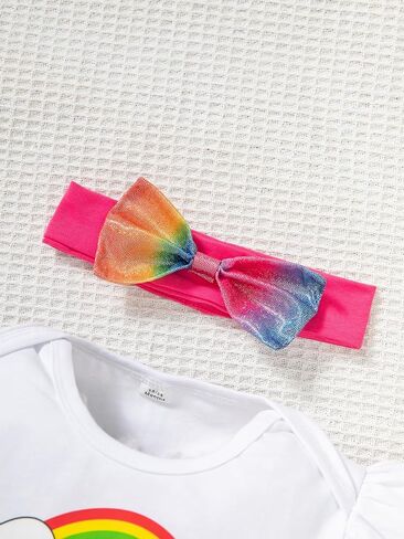 DANBAIEGG Baby Girl Watermelon Birthday Rainbow Set Romper+GlitterShorts+Headpiece 1-3T in Saudi Arabia