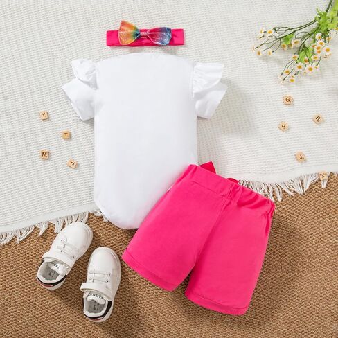 DANBAIEGG Baby Girl Watermelon Birthday Rainbow Set Romper+GlitterShorts+Headpiece 1-3T in Saudi Arabia