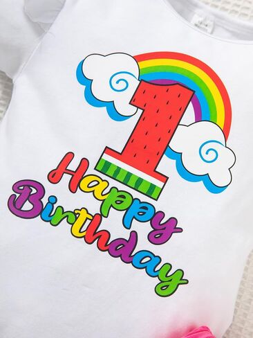 DANBAIEGG Baby Girl Watermelon Birthday Rainbow Set Romper+GlitterShorts+Headpiece 1-3T in Saudi Arabia