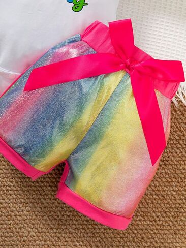 DANBAIEGG Baby Girl Watermelon Birthday Rainbow Set Romper+GlitterShorts+Headpiece 1-3T in Saudi Arabia