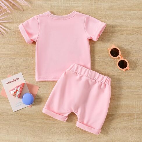 ملابس fhutpw للفتيات الصغيرات بأكمام قصيرة وقمصان وقمصان قصيرة ومجموعات ملابس صيفية 3 6 12 18 شهرًا (Wild Like My Curls Pink، 18-24 شهرًا) in Kuwait