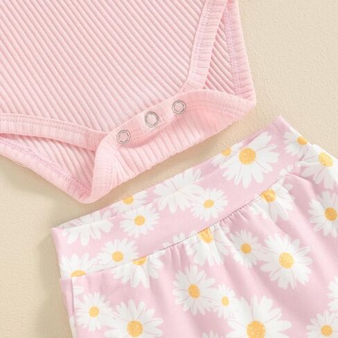 AEEMCEM Newborn Baby Girl Clothes Fly Sleeve Ribbed Romper Daisy Ruffle Shorts Headband Set 3Pcs Infant Girl Summer Outfits in Saudi Arabia
