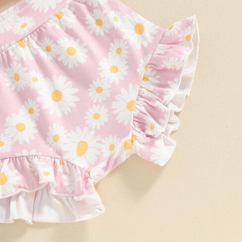 AEEMCEM Newborn Baby Girl Clothes Fly Sleeve Ribbed Romper Daisy Ruffle Shorts Headband Set 3Pcs Infant Girl Summer Outfits in Saudi Arabia